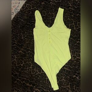 wild fable Lime Yellow/Green Ribbed One-Piece Bodysuit with Button Front